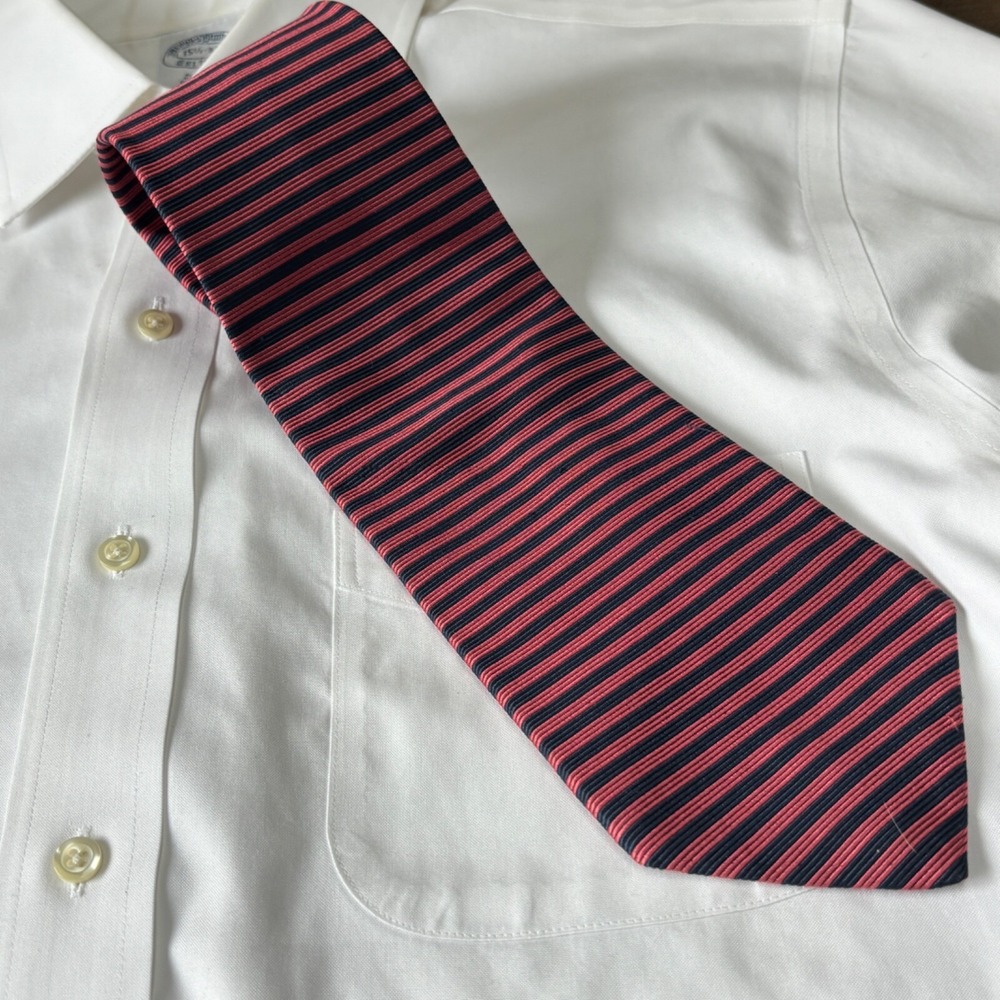 Vintage Brooks Brothers Makers Tie 100% Silk USA Made #1 Rep Red Black Silve
